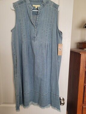 Sleeveless Light Wash Denim Shift Dress